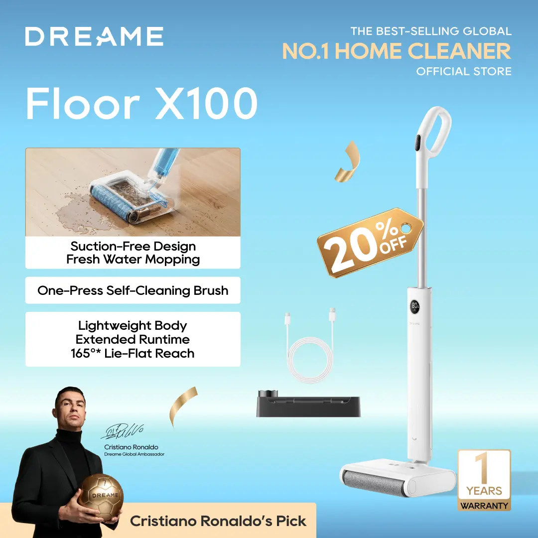 DREAME FloorX 100 Cordless Electric Mop Cleaner - Household Items Floor Washer, 45min Runtime, 5.1 lbs Lightweight, Dual-Tank Design, Self-Cleaning Brush, Cable-Free, Less Scrubbing, Wet Spill Targeting,back to school,back to school haul