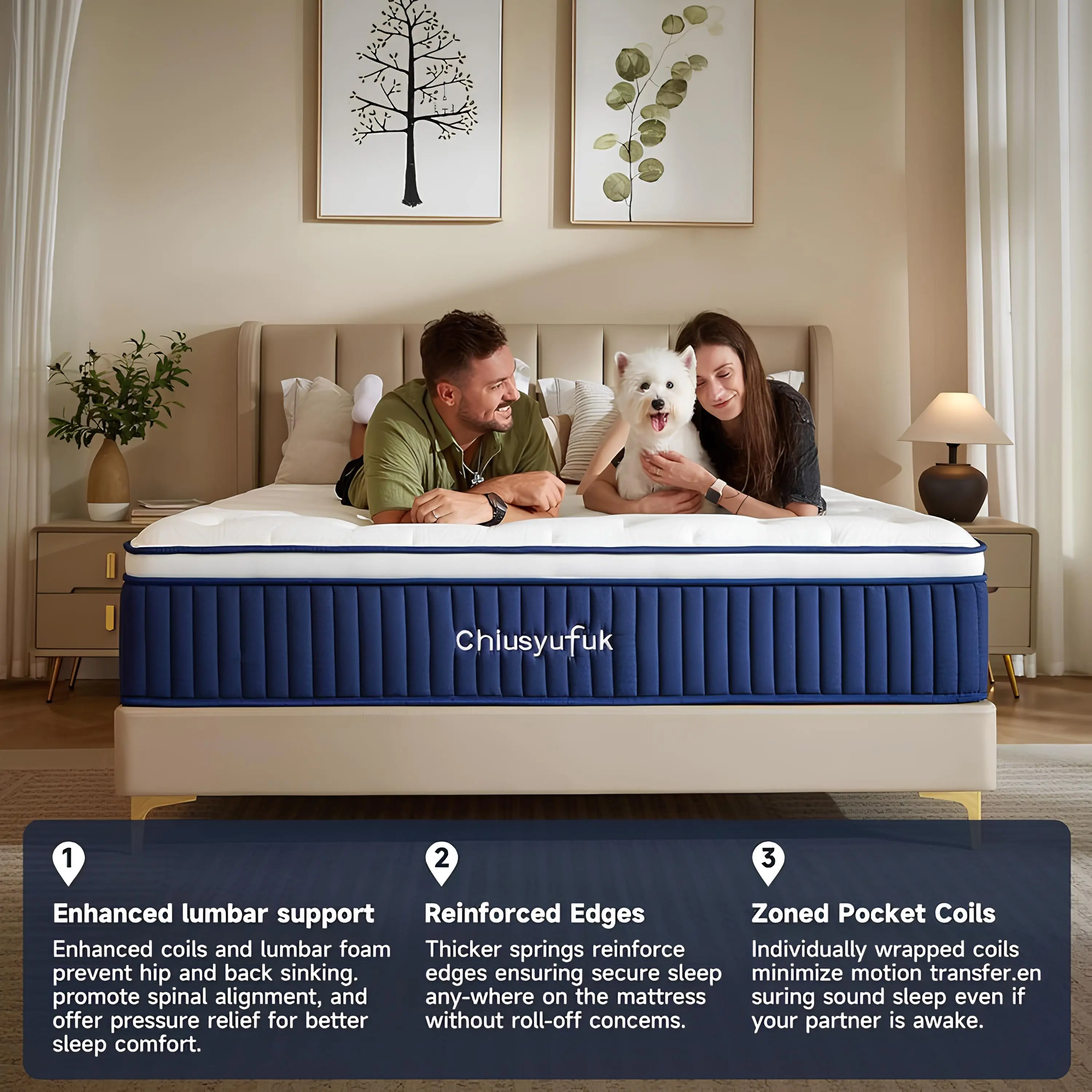 10-Inch Queen Size Foldable Hybrid Mattress in a Box - Pocketed Coil, Memory Foam, Cooling Gel for Cooling Sleep, Anti-Bacterial, Medium Firm, Lumbar Bed Support Solutions for Back Pain Relief, Guest Rooms