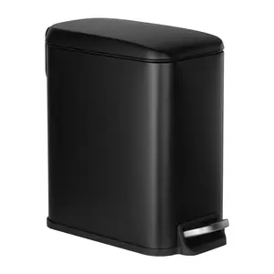 VEVOR Slim Bathroom Trash Can, 11.4 x 5.71 x 10.7 Inch Small Bedroom Trashcan with Step Pedal & Soft Close Lid, 6L Steel Garbage Can with Detachable Inner Bin, for Kitchen, Home, Dorm, Office, Black