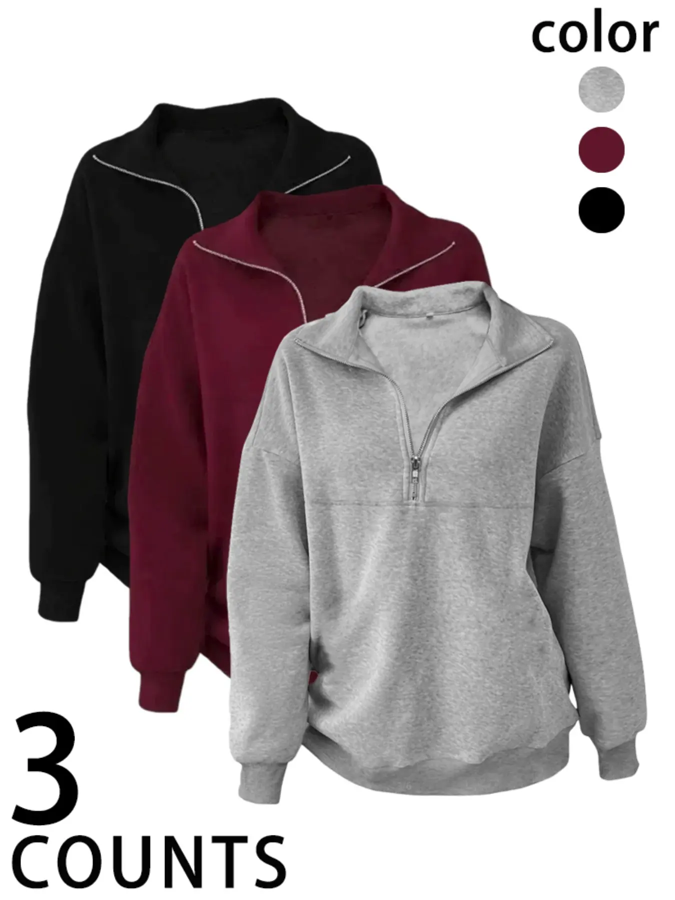 Women's Loose Long Sleeve Half-Zip Sweatshirt Set, Casual Fall & Winter Wear for School Reunion & Graduation