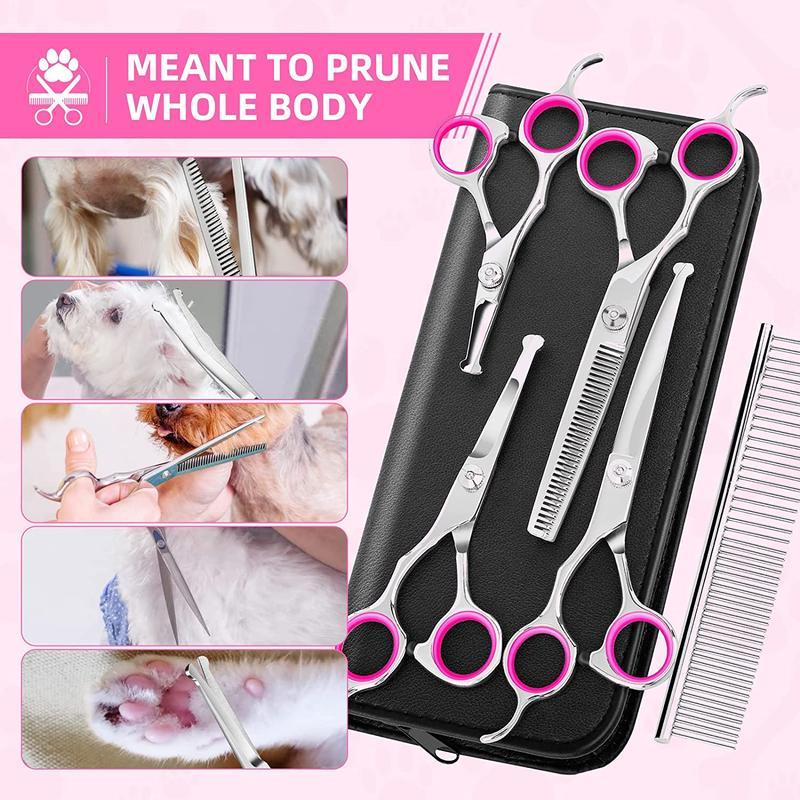 7 PCS Professional Pet Dog Grooming Scissors Set Straight Curved Thinning Shear, Dog Scissors for Grooming