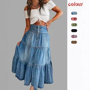 25 Years Bohemian A-line Layered Cake Denim Skirt