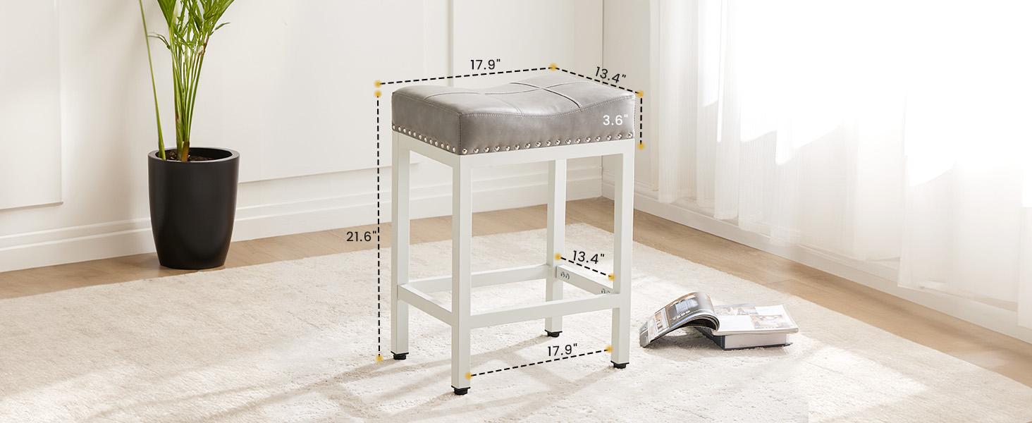 【Deal】SweetFurniture Set of 2 Bar Stools, 24 Inch Counter Height Saddle Stools, Modern Kitchen Barstools with Metal Base and PU Leather Springtok Foot Pedals