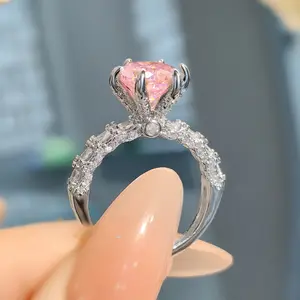Pink gemstone promise ring,3ct 925 silver fashionable and light luxury,bird's nest cut, simple and easy to match,  Yellow diamond ring for women engagement  elegant Jewelry J336
