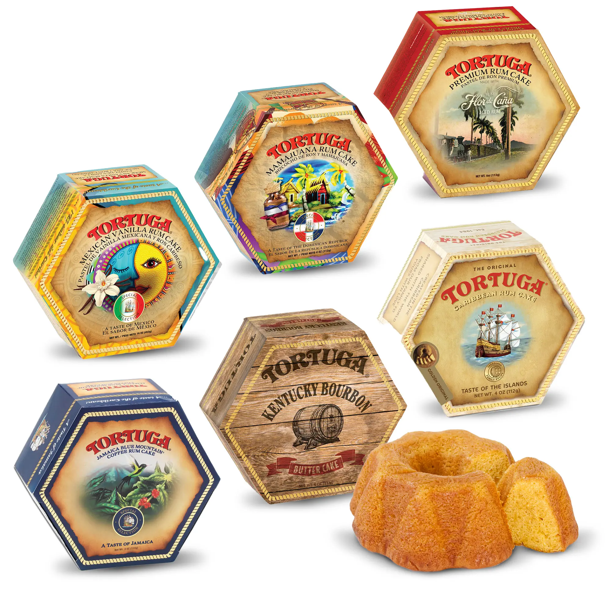 Rum Cake 6-Pack Sampler - Caribbean Original - 4 oz Caribbean Rum Cakes - Premium Gourmet Gift for Gifting, Sampler, Dessert Treats - Bakery Fresh Snack Cakes