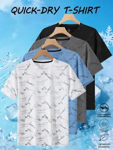 Men's 4-Pack Quick Dry T-Shirts – Breathable, Sweat Wicking, 4-Way Stretch Athletic Tops for Gym, Running & Everyday Wear#SummerVibes