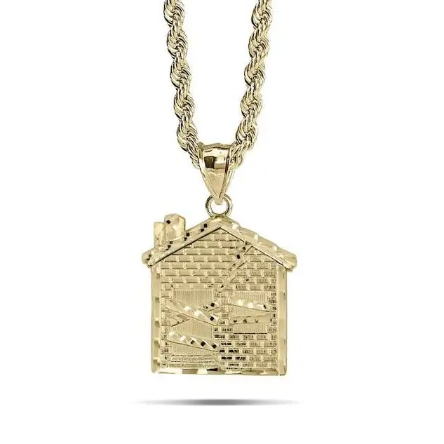 14k Gold Plated Trap House Home Pendant Necklace for Boy Men Unique Charm Luxury Jewelry