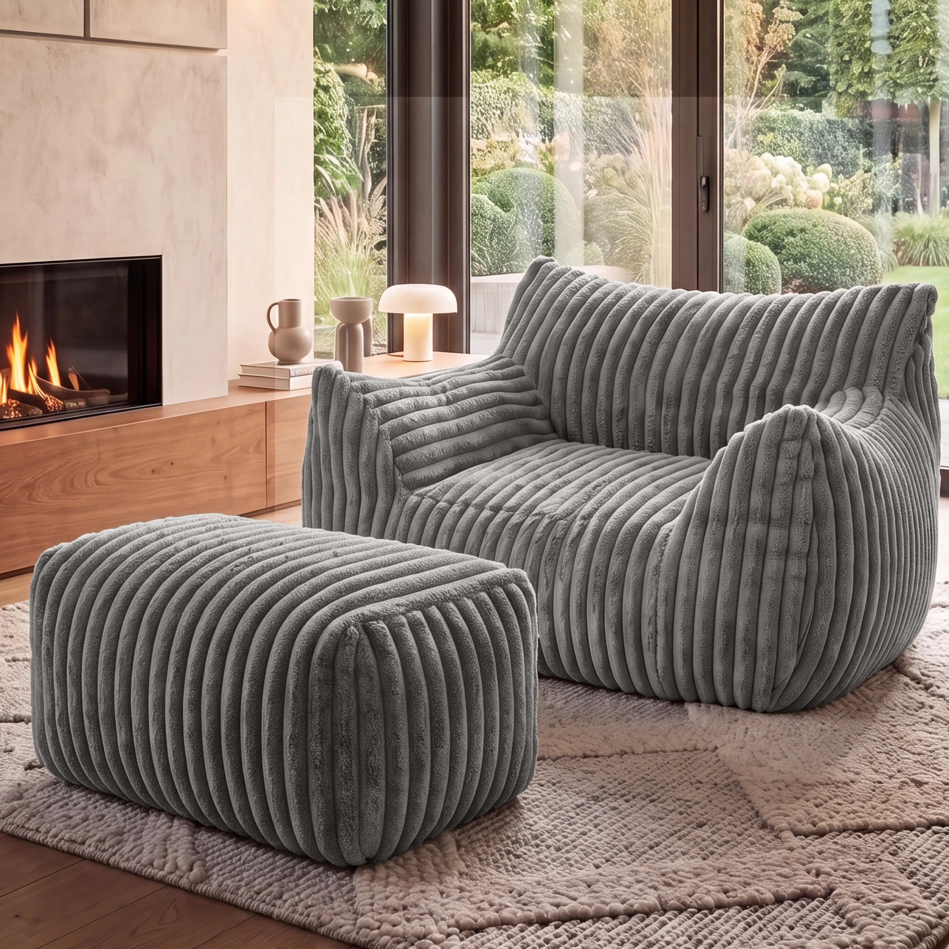 Oversized Fluffy Bean Bag Chair with Armrests, Giant Soft Plush Lazy Sofa, Comfortable Single Cloud Floor Couch for Adults, Accent Chair for Living Room Bedroom Dorm