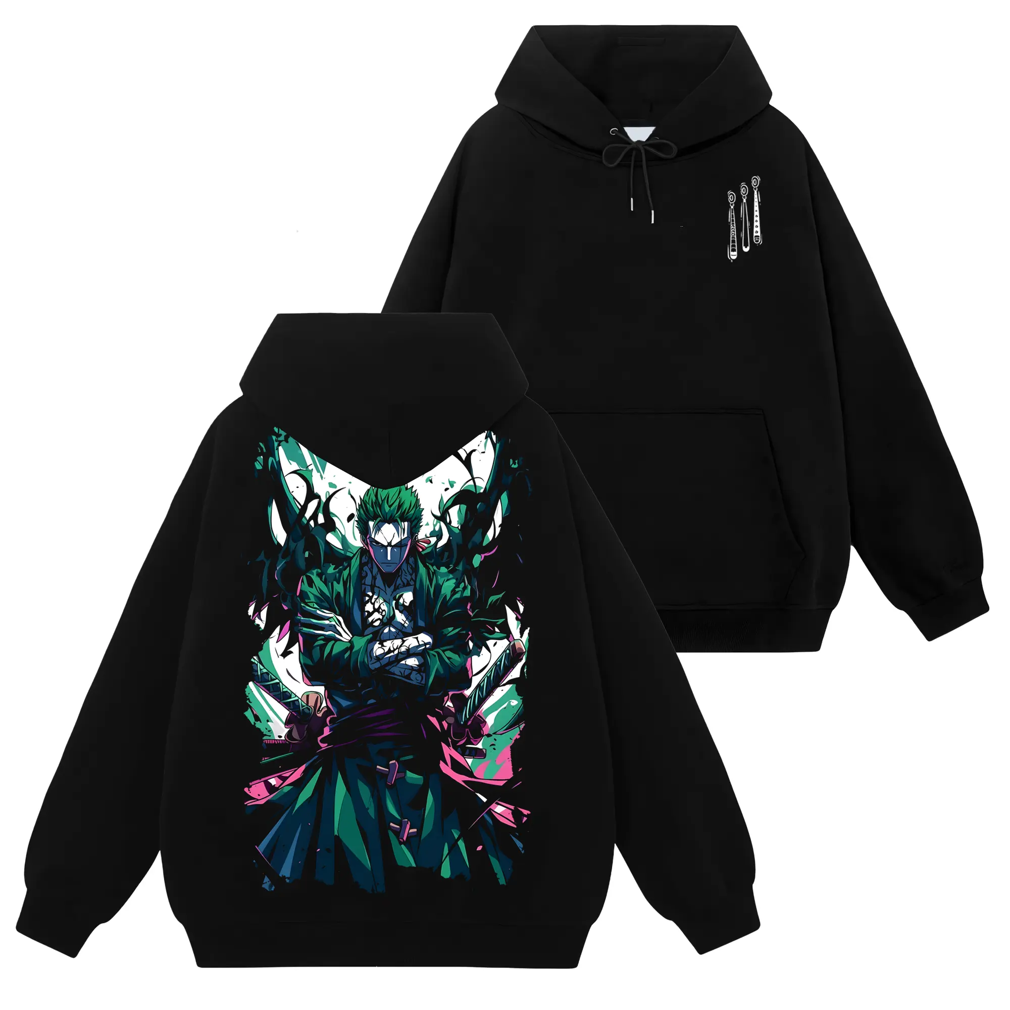 [Ace Shop] Roronoa Zoro King Of Hell OnePiece Op #86 Menswear Hoodie - Unisex Cotton Tops, Seamless Plain Pocket Retro 90s Y2K Graphic Streetwear Apparel, Gift For Anime Manga Fans