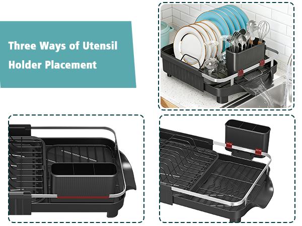 Expandable Over Sink Dish Drying Rack, Adjustable Kitchen Counter Organizer for Plates, Bowls, Cups & Utensils with Automatic Drainage Spout Expandable Over Sink Dish Drying Rack, Adjustable Kitchen Counter Organizer for Plates, Bowls, Cups & Utensils with Automatic Drainage Spout