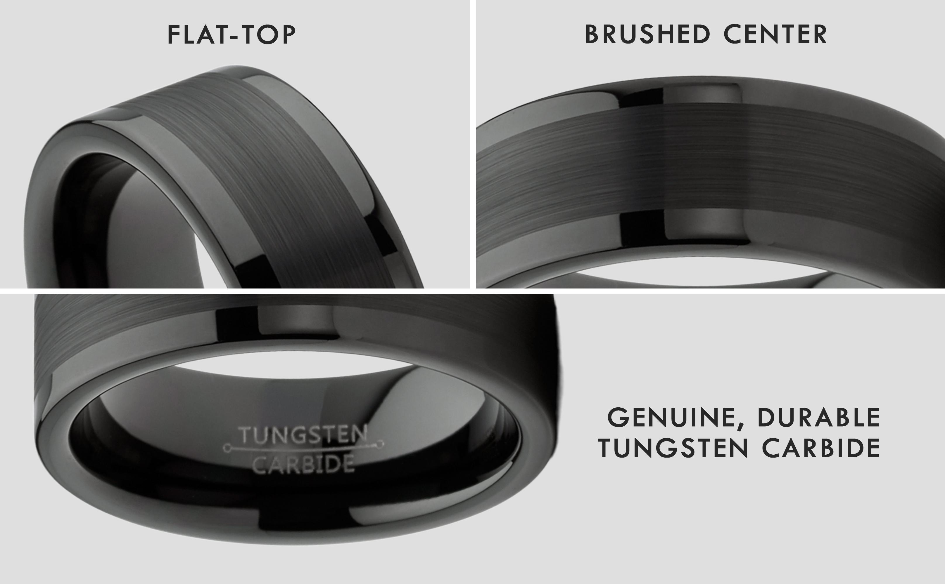 Mens Tungsten Ring Black Wedding Band High-Polish Comfort-fit 8MM