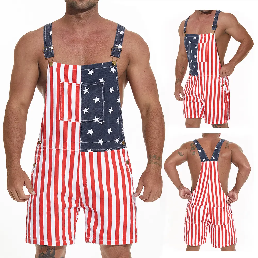 American Flag Overalls for Men and Women, Unisex Bib Pants with Soft Stretch Fabric, Breathable Summer Streetwear Outfit for Independence Day, Memorial Day, National Holiday Festivals, Parades, Parties and Casual Vacation Wear