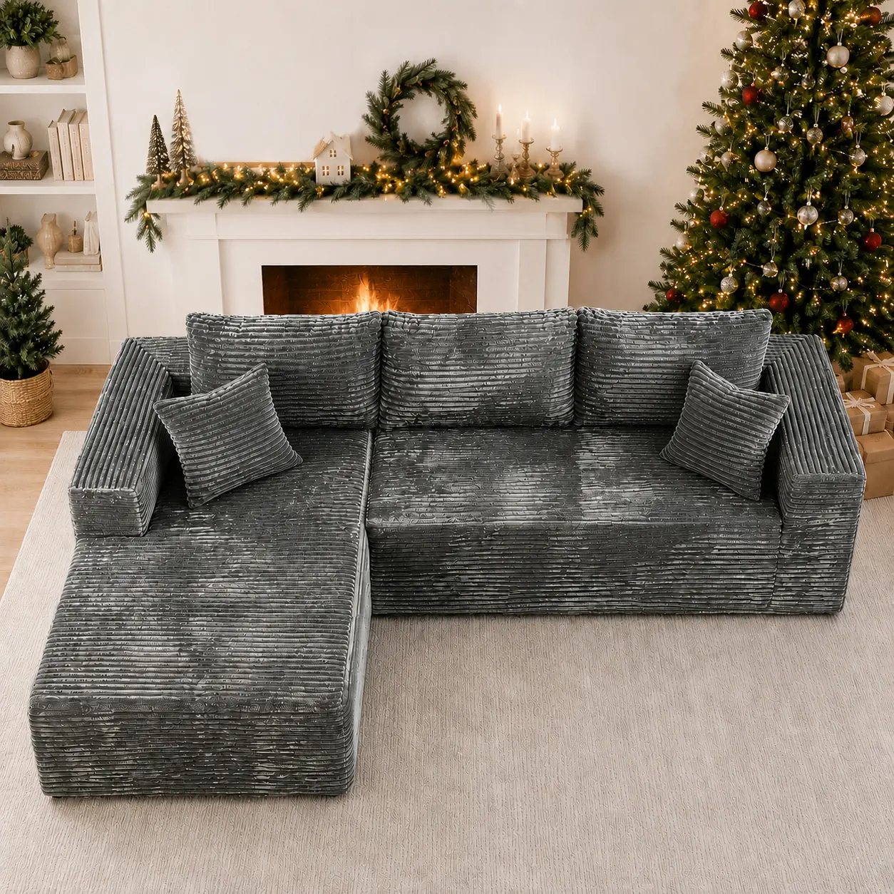DIGWAC 106" L-Shape Modular Sectional Couch with 49" Chaise Lounge, Upgraded Independent Pocket Spring Base, Soft Corduroy Sofas Upholstery, Memory Foam Padding, Multi-Position Recliner, 6 Colors for Living Room Furniture, L Shape Couch, Couch For Living