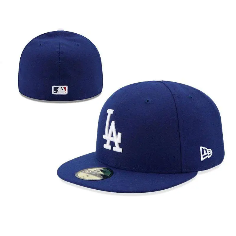 Los Angeles Dodgers 59FIFTY Fitted Hat – Black MLB Baseball Cap, Embroidered LA Logo Flat Brim Hat for Men & Women