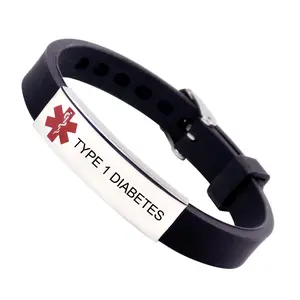 "TYPE 1 DIABETES" Medical alert Wristband Bracelet - Adjustable Active Wear Easy To Read