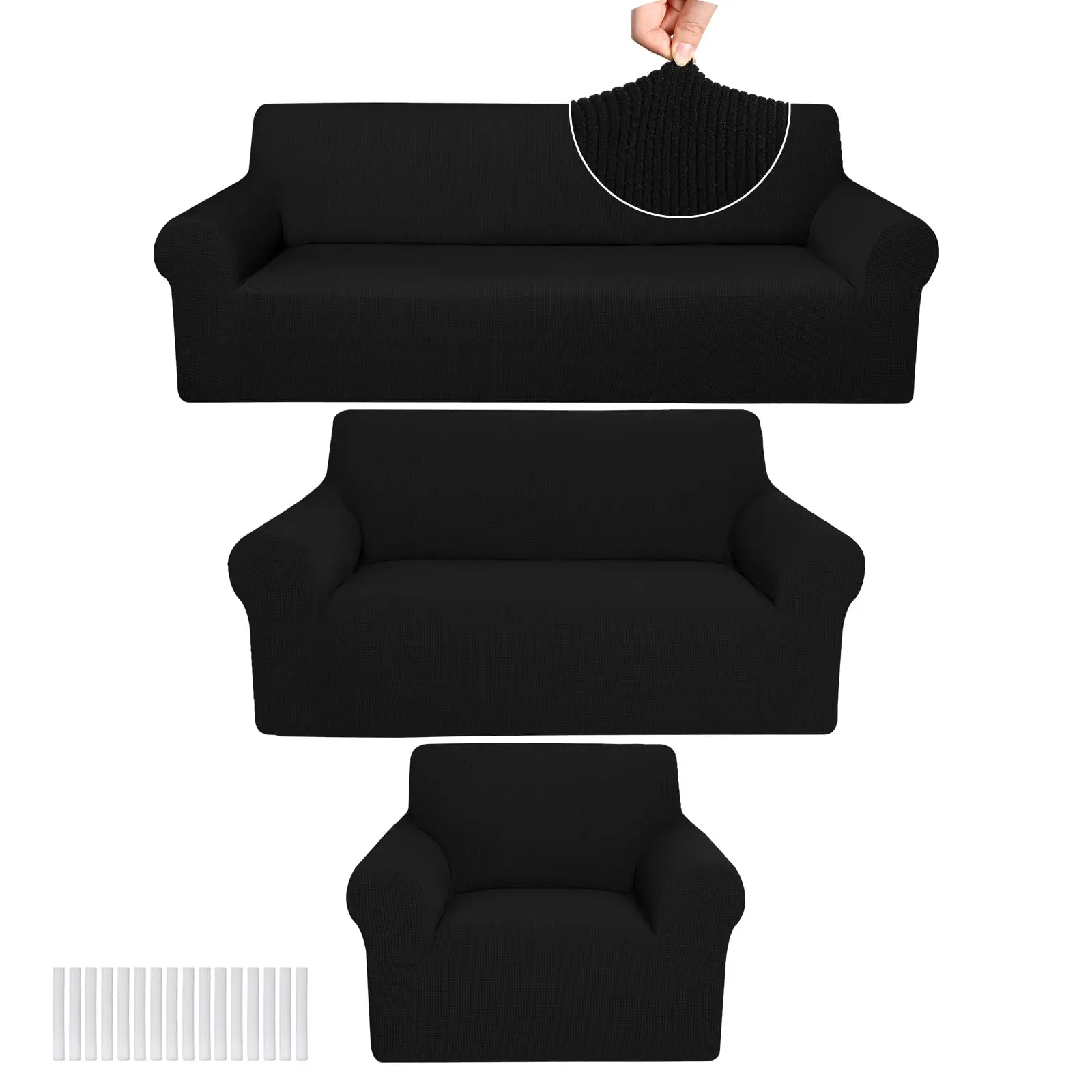 3-Pc Stretch Universal Sofa Protector Set with Armchair Covers - Anti-Slip Elastic Polyester-Spandex, Skin-Friendly Full Coverage, Wrinkle-Resistant, Machine Washable, All-Season, Local Warehouse Gift for Parents