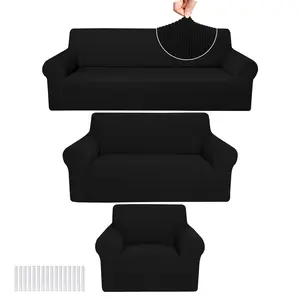 3-Pc Stretch Slipcover Sofa Cover Set With Armchair Protectors - Anti-Slip Elastic Furniture Covers Polyester-Spandex Blend Skin-Friendly Full Coverage For Couches/Chairs Wrinkle-Resistant & Machine Washable Gift For Mom & Dad Local Warehouse All Season