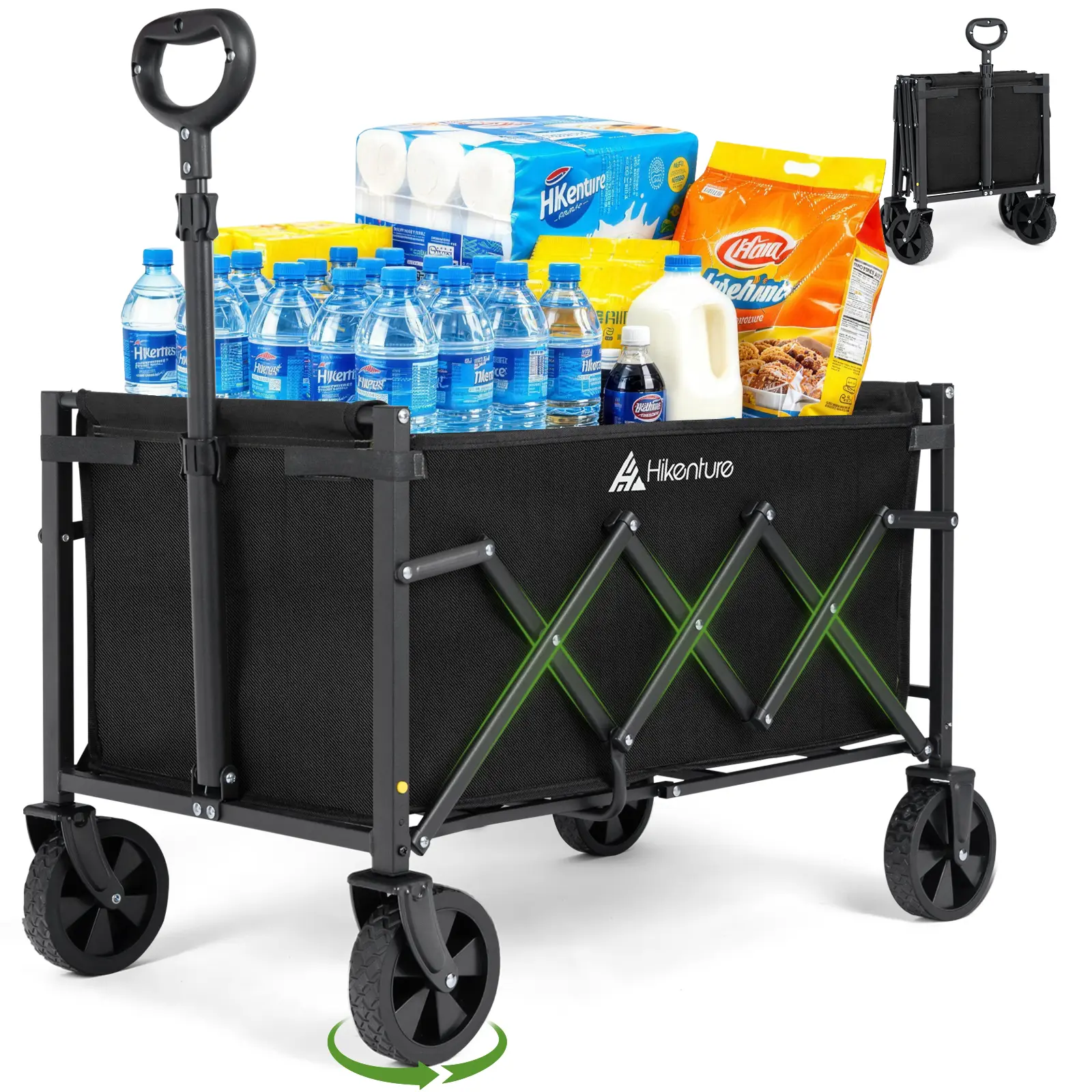 【Backtoschool】Hikenture Wagon Cart Foldable,Ultra-Compact Small Utility Folding Wagon,Heavy Duty Grocery Cart with All-Terrain Wheels,Camping Essentials,Portable Collapsible Wagon for Garden,Beach,Camping,utility grocery shopping cart