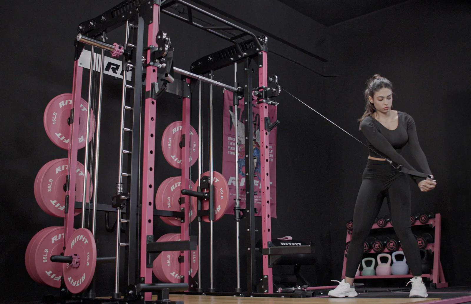 RITFIT Pink M1 Pro/2.0 Multifunctional Smith Machine - At Home Gym Equipment with Cable Crossover System, Squat Rack, Adjustable Strength Training Gear, Home Exercise Station, Home Exercise Equipment RITFIT Pink M1 Pro/2.0 Multifunctional Smith Machine - At Home Gym Equipment with Cable Crossover System, Squat Rack, Adjustable Strength Training Gear, Home Exercise Station, Home Exercise Equipment
