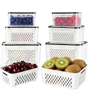 8/10/12/16 pcs Fridge Organizers and Storage Stackable Fruit Storage Container for Fridge with Removable Colander, BPA-Free Food Storage Container for Salad Berry Vegetable Meat Keeper Fresh Containers, Kitchen, Utensils