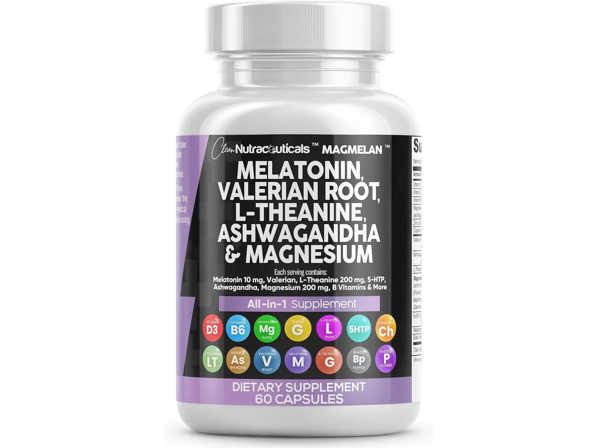 Clean Nutra Melatonin, Valerian Root, L-Theanine, Ashwagandha, Magnesium Complex, Lemon Balm & More for Women and Men Sleep Aid & Support Capsules - MagMelan