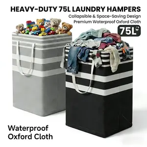 2Pack /4Pack 75L Large Laundry Basket,  Waterproof & Freestanding Hamper , Collapsible Storage Box with Easy Carry Handle, Suitable for Home and Dormitory Clothes, Towels and Toys (Black/Gray) Practical Multifunctional travel essentials