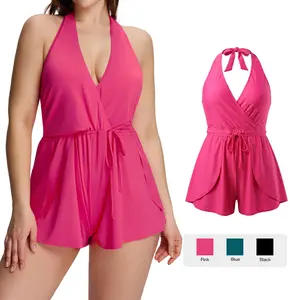 Lilylove 2026 New Women's Halter Swimsuit Romper Set Ruched V-Neck Sculpting One Piece Swimsuit Tummy Control Slimming Snatched Waist Shapewear Bathing Suit Swimwear Swimming Beach