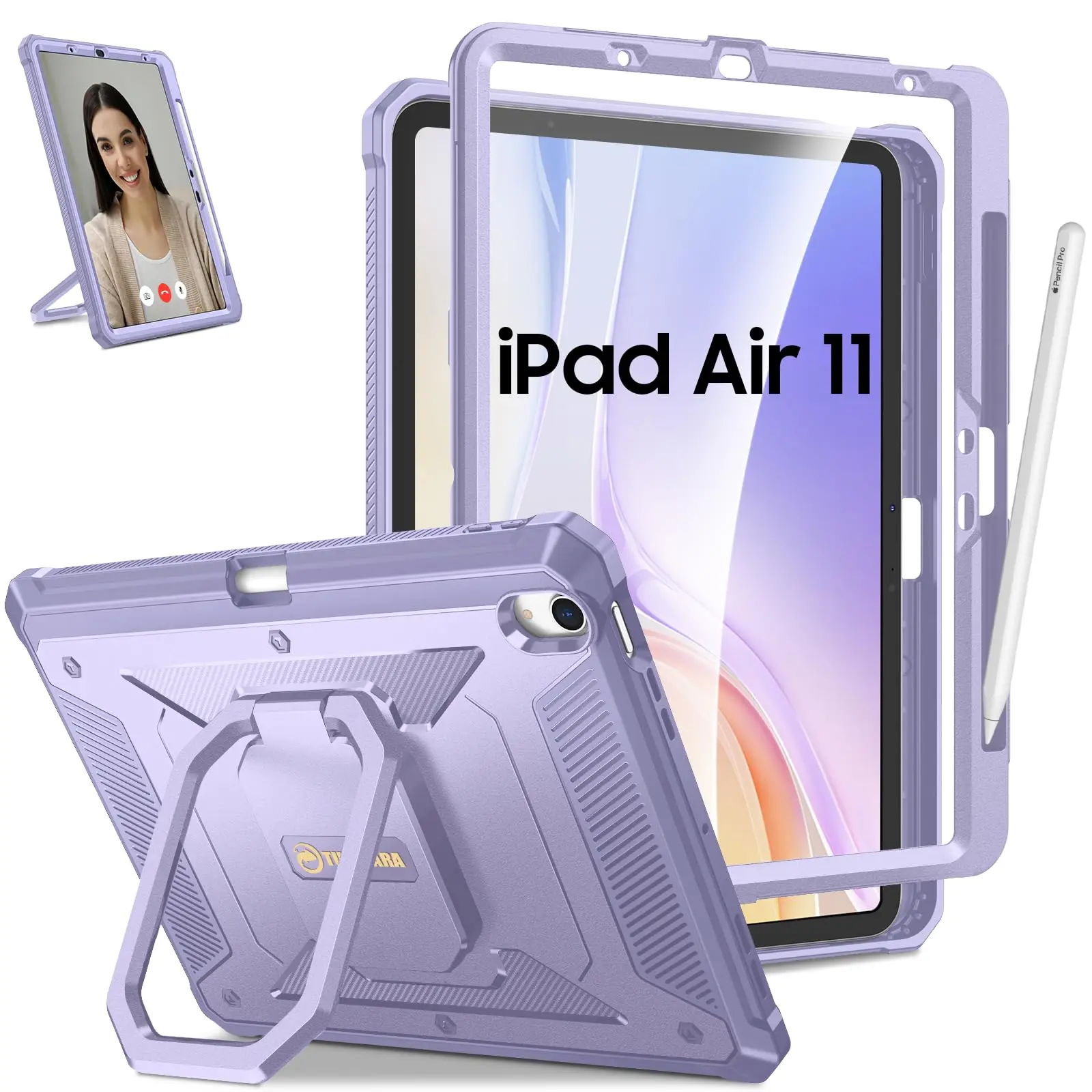 Fintie Rugged Case for iPad Air 11" (M4/M3/M2 Chip) & iPad Air 5th/4th Gen 10.9", with Screen Protector, Magic Ring Stand, Durable Shell for iPad Girls