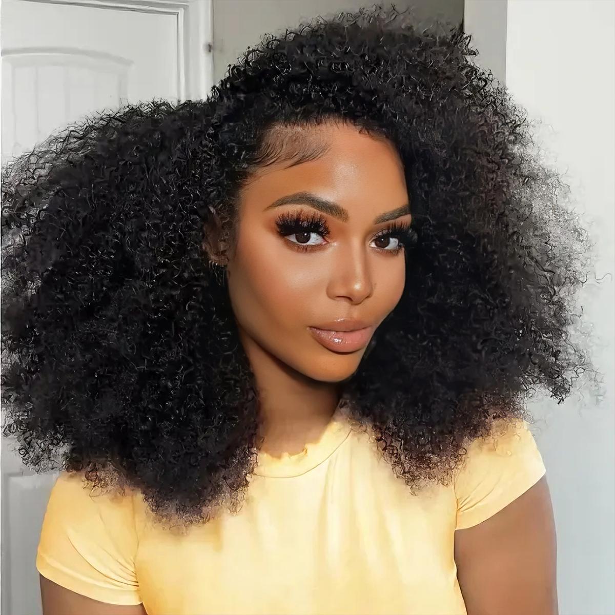 【New Arrival】Afro Kinky Curly Half Wig Flip Over Wear Go Glueless Wig Salon Quality 200 Density 100% Human Hair Drawstring Wig for Beginners #TikTokShopBackToSchool Hair Clip Set