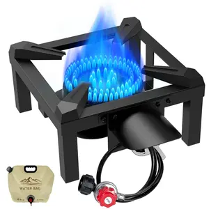 Bestfire High-Pressure 100,000 BTU Propane Burner, Outdoor Single Gas Stove with Water Bag & 4.1ft Adjustable Hose with Regulator for Backyard Cooking