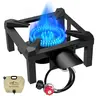 Bestfire 10-in Portable Cast Iron Single Burner Outdoor Camping Stove, 100000 BTU High Flame, 10"×10" Wide Heat, CSA-Certified Adjustable High-Pressure Regulator, Shielded Base, Portable for Tailgating Parties, Hiking Gear