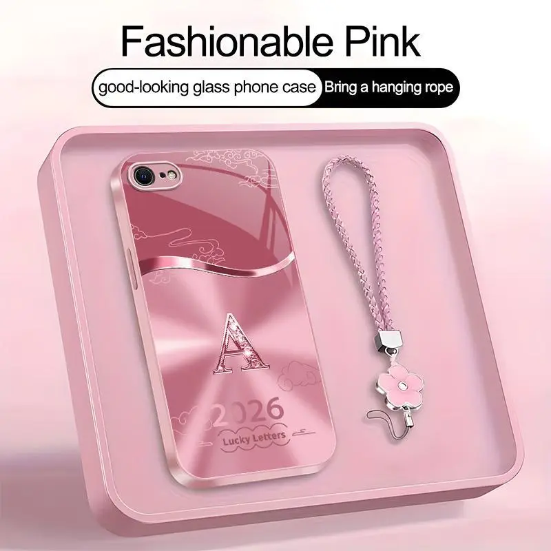 Suitable for [iPhone Se 2] high-end women's phone case🤩，a free four-leaf clover lanyard is included, with 26 letters of the alphabet to choose from，auspicious cloud patterns bring you good luck YM99