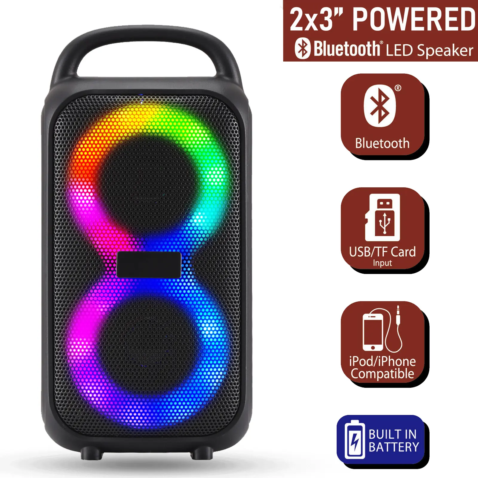 Dazone Wireless Bluetooth Speaker - Portable Mobile Boombox with 3" Woofer, Rechargeable Charging, USB/SD/MP3 Playback, FM Radio, Loud Stereo Sound, LED Light, Multiple Connections for Travel, Parties
