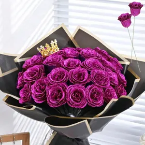 A bouquet of 12 sparkling 2.76-inch artificial roses, DIY and durable, suitable as an anniversary gift, engagement gift, wedding gift, home decor, or office decor.