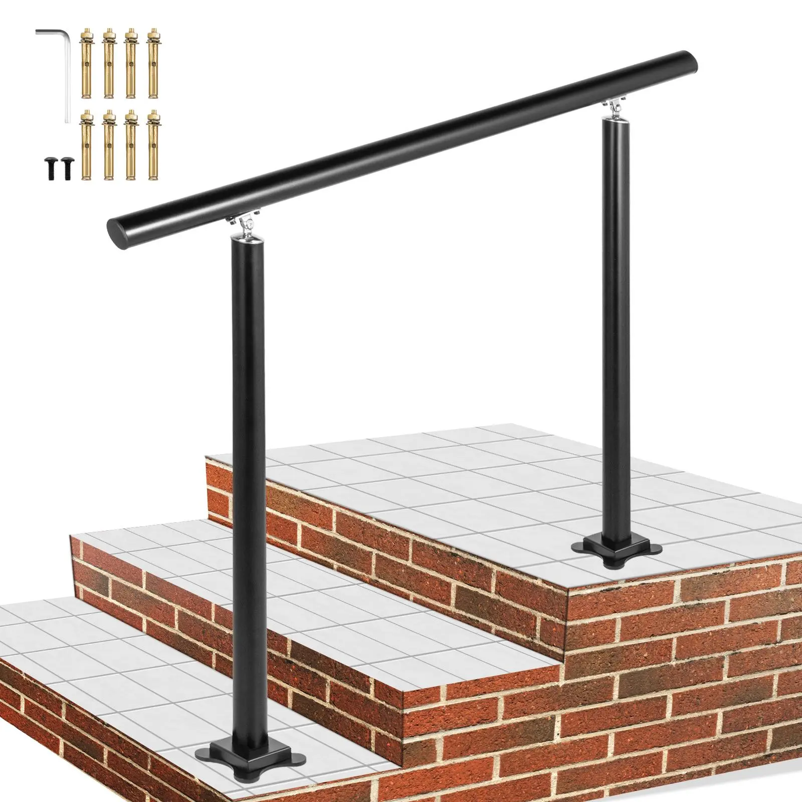 VEVOR Outdoor Stair Railing Complete Kit, 3ft Length 35.8" x 35.8" Adjustable Angle Black Aluminum Handrail, 165 lbs High Bearing Capacity, Allen Wrench Included, Effortless Installation for Concrete Steps & Elderly Safety