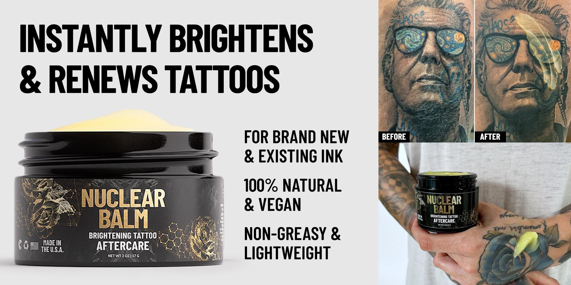 Nuclear Balm Tattoo Brightening Cream - 2 oz Hydrating Moisturizing Vegan Aftercare for Fresh & Old Ink - Made in USA