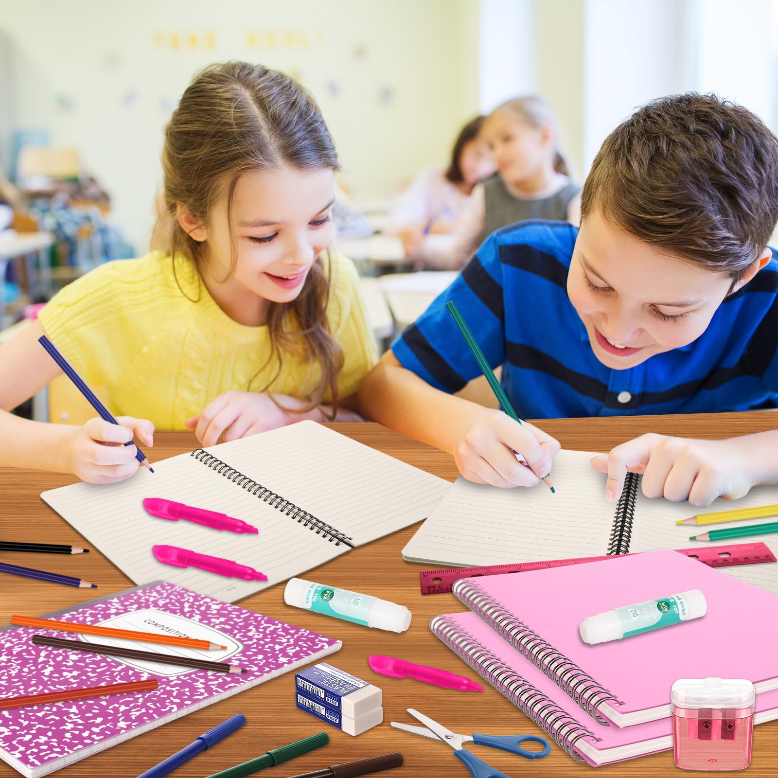 39 Pcs Back to School Supplies Kit, Include Pencils Scissors Ruler Eraser Crayon Sharpener Notebook Pencil Case Folder Notebook for Teachers & Kids - Supplies kit for Girls & Boys