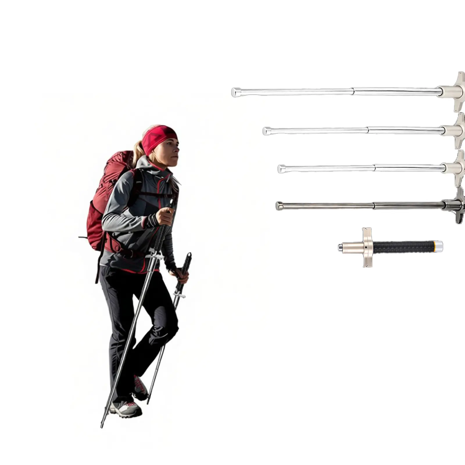 Collapsible Staff Hiking Sticks, 26inch-37inch Adjustable Alloy Steel Trekking Poles with Sturdy Locking Mechanism, Non-Slip All Weather Grip, Compact Lightweight Travel Size for Outdoor Camping, Trail Support, Durable Reinforced Height Match