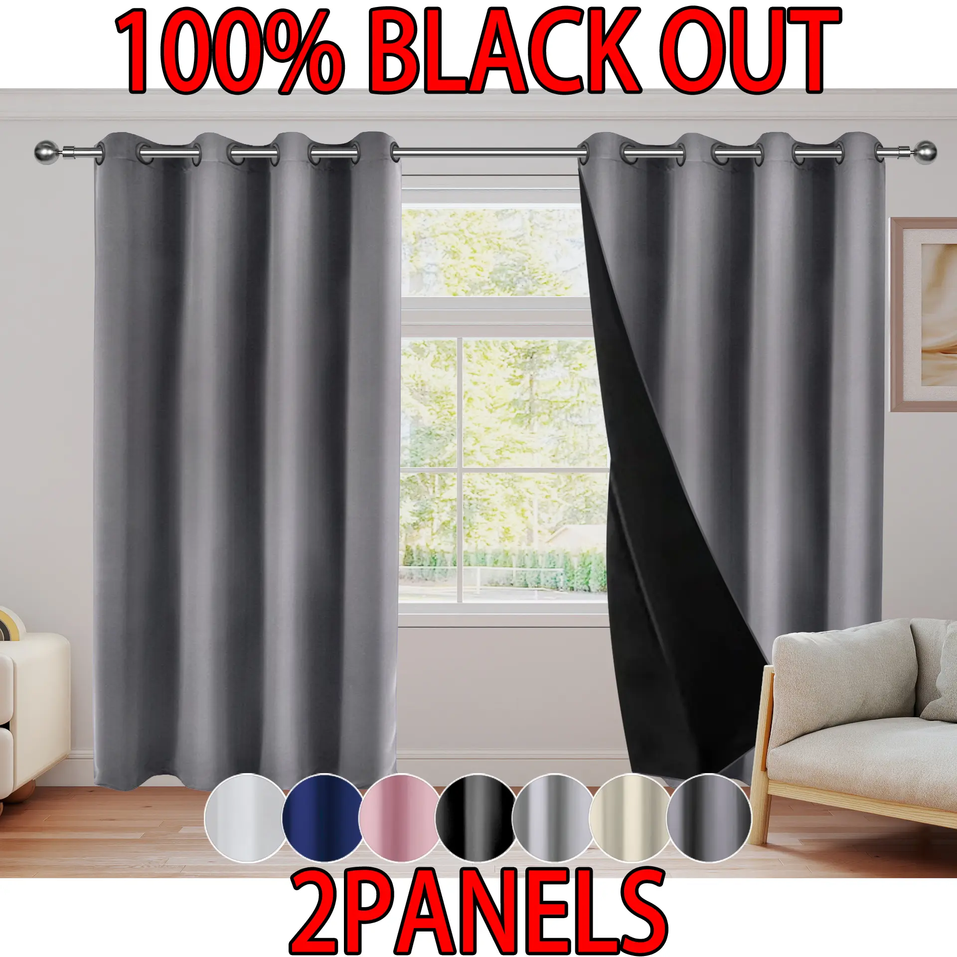 2-piece set, 100% blackout curtains, Polyester Privacy Curtain, Thermal insulated curtain, Blackout Window Cover, with grommet design for easy hanging, featuring privacy protection, and noise reduction, suitable for bedrooms, living rooms