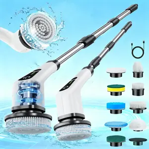 Electric Spin Scrubber, Multifunctional Cordless Cleaning Brush with 9 Replaceable Heads, USB Rechargeable, 3-Speed Adjustable, Extendable Telescopic Handle, for Bathroom, Tile, Floor, Detachable Automatic Cleaning Tool