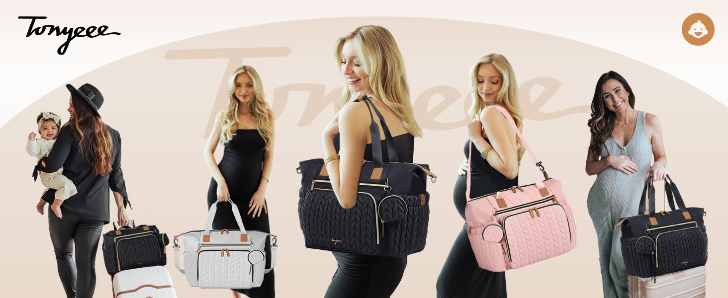 Diaper Bag Tote, Large Diaper Bags Waterproof, Hospital Bag for Labor Delivery, Baby Bag with Pacifier Case, Travel Diaper Tote with Changing Pad, Black TikTokShopJumpstartSale