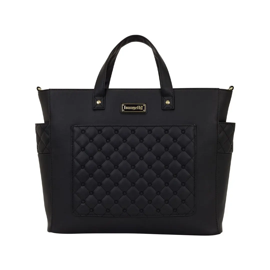 Loungefly Convertible Bag, The Mo Casual Black Quilted Faux Leather Tote, Backpack and Lightweight Crossbody Shoulder Bag, Lightweight Crossbody Bag