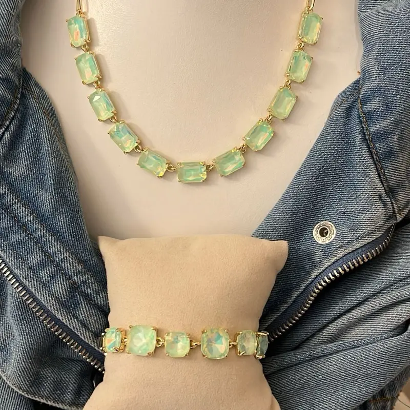 Rhyan 2-Piece Jewelry Set, Delicate Mint Opal Necklace and Bracelet, Women's Jewellery Gift Set, Accessory Set