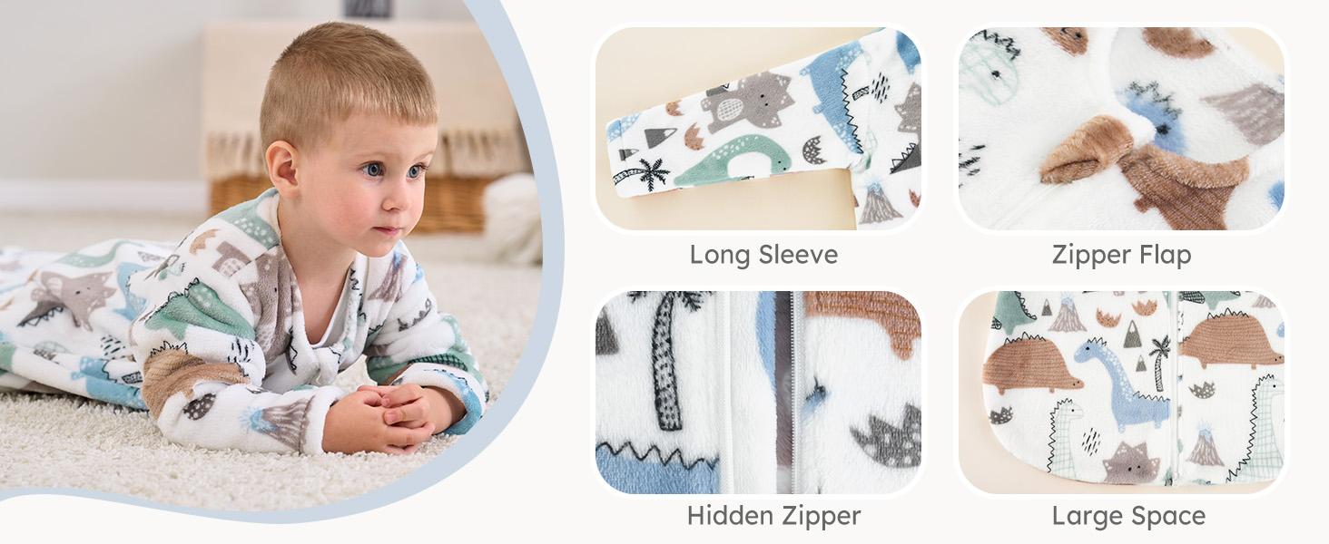 Yoofoss Baby Sleep Sack 0-24 Months, Long Sleeve Sleep Sack 1.5 Tog, Fleece Baby Wearable Blanket with 2-Way Zipper, Soft Warm