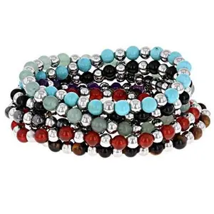 JTV Stainless Steel 6mm Multi-Gemstone Stretch Bracelet Set