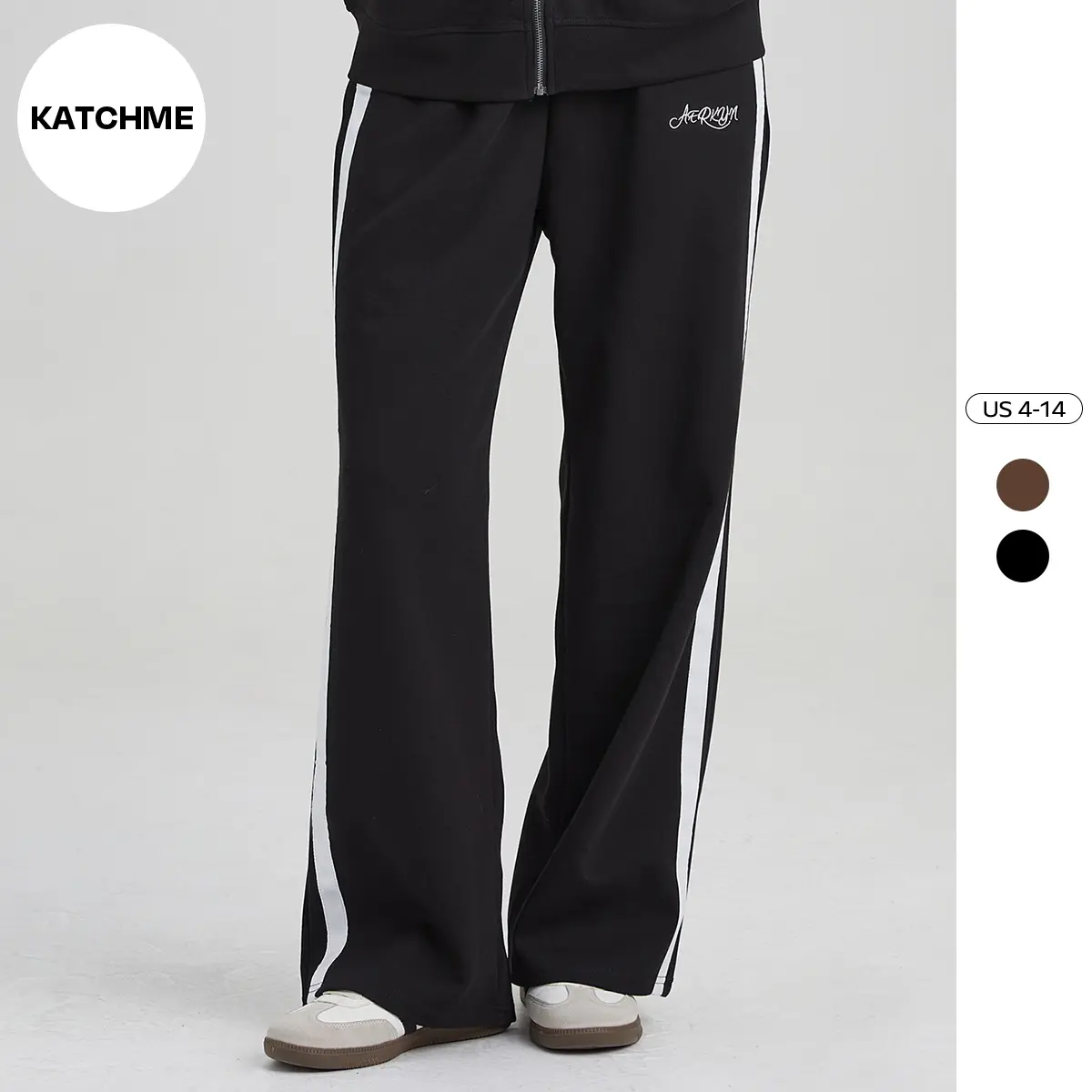 KatchMe Women's Athleisure Contrast Stripe Wide Leg Trousers, Simple Style Soft Sweatpants, Chic Breathable Bottom for Daily Wear, Street Womenswear