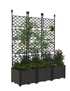 Garvee 3 PCS Raised Garden Bed with Trellis - 48"L x 16"W x 63"H Plastic Planter Box for Climbing Plants, Outdoor Vertical Garden with Privacy Screen, Sturdy & Lightweight for Patio, Balcony, Backyard