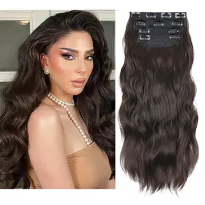 Brown Hair Extensions, 20 Inches Soft Synthetic Curly Hair Extensions Clip ins