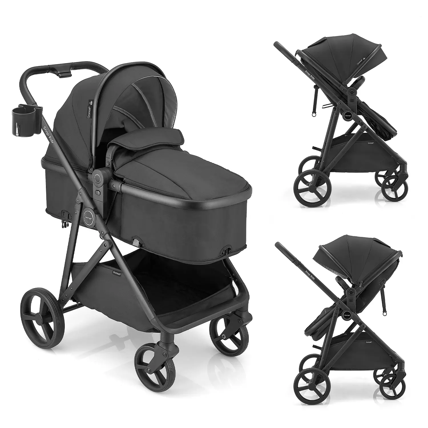Gromast 3-in-1 Baby Stroller with Bassinet Mode, Convertible Bassinet Stroller for Newborn Infant Toddler with Reversible Seat, UPF 50+ Canopy & Cup Holder