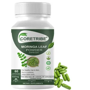 CoreTribe Moringa Capsules - Pure Moringa Powder, Energy, Skin, Immune & Gut Health Superfood, Rich in Antioxidants, Essential Vitamins & Amino Acids, Natural Green Superfood Supplement - 60 Count